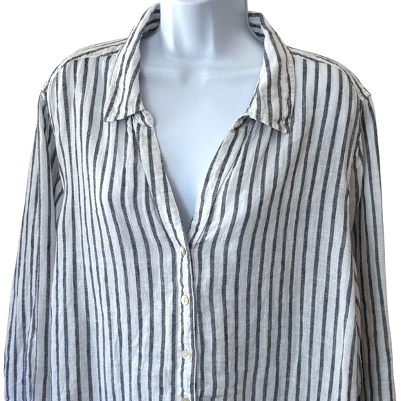 Sigrid Olsen 100% Linen Striped Button Down Blouse Coastal Lagenlook Travel 2X - Picture 3 of 12